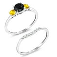 thumbnail image 2 of 10K White Gold Black Sapphire and Yellow Sapphire and White Lab Grown Diamond 3-Stone Bridal Engagement Wedding Ring Set for Women (0.99 Cttw, Gemstone September Birthstone, Round 5MM, Size 5), 2 of 5