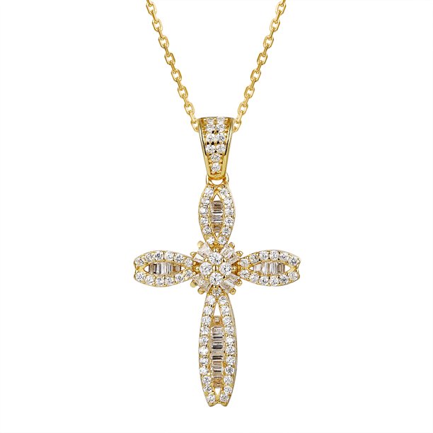 Master Of Bling Infinity Solitaire Cross Pendant 925 Silver Necklace