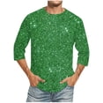 thumbnail image 1 of Camisas de Lino para Hombres Impresión Cuello Redondo Casual 3/4 Manga Blusa, Mezcla de Lino de Algodón para Primavera Verano Ocio Y Tops Diarios, 1 of 9