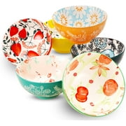DeeCoo Porcelain Bowls Set (18-Ounce, 6-Piece) - Bowls for Cereal, Soup, Salad, Pasta, Fruit, Ice Cream Bowls Service - Microwave and Dishwasher Safe, Assorted Designs