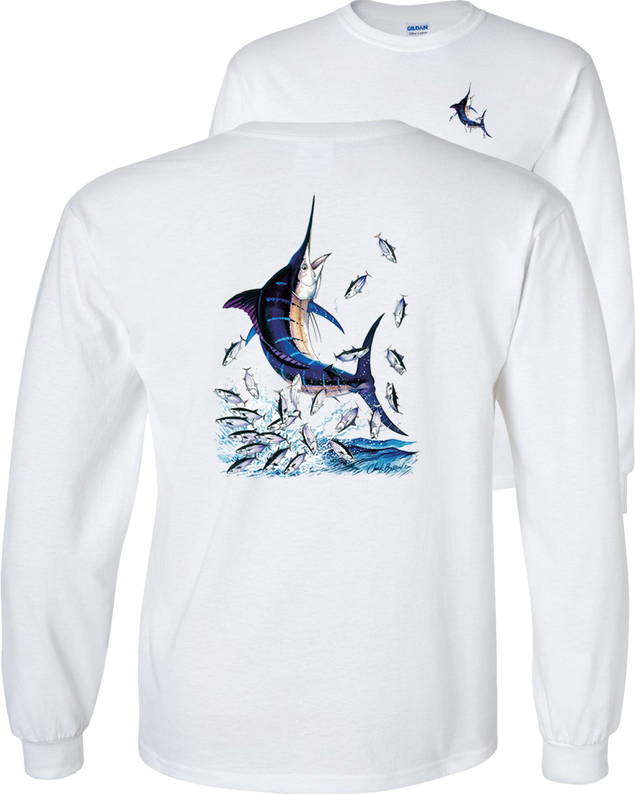 Fair Game Blue Marlin Fishing Long Sleeve Shirt, Fishing Graphic Tee-White-Small - Walmart.com