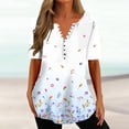 thumbnail image 1 of Puntoco 2024, tops a la moda de verano para mujer, blusas informales holgadas con estampado de cuello en V de verano para mujer, blusas con botones y cuello en V de manga corta, tops, 1 of 5