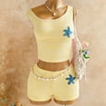 thumbnail image 5 of OOOUM Girls 2 Piece Outfits Stylish Sleeveless Crop Top And Shorts Set Summer Beach Comfortable Matching Clothing Sets Yellow 10-11 Years, 5 of 9