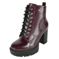 thumbnail image 2 of Top Moda Women High Heel Combat Army Style Boots Lace Up Side Zipper Lug Platform Sole Booties Red Burgundy Wine Patent 6.5, 2 of 4