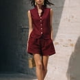 thumbnail image 2 of Women's 2 Piece Outfit Sleeveless Button Down Vest Top and High Waist Shorts Set, Textured Wrinkle Fabric Casual Matching Set, Loose Fit Summer Lounge Wear Wine XS, 2 of 6