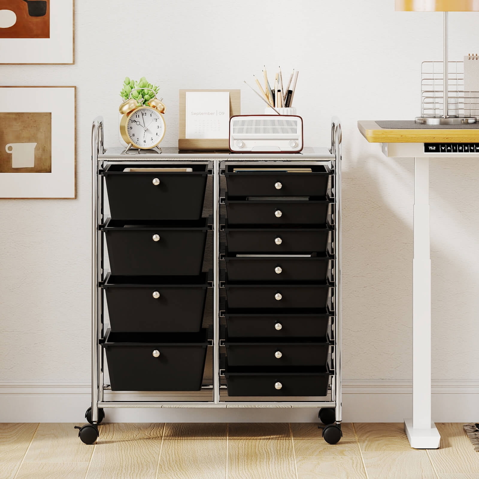 Costway 12-Drawer Rolling Storage Cart with Removable Drawers & Lockable Casters for Office Black