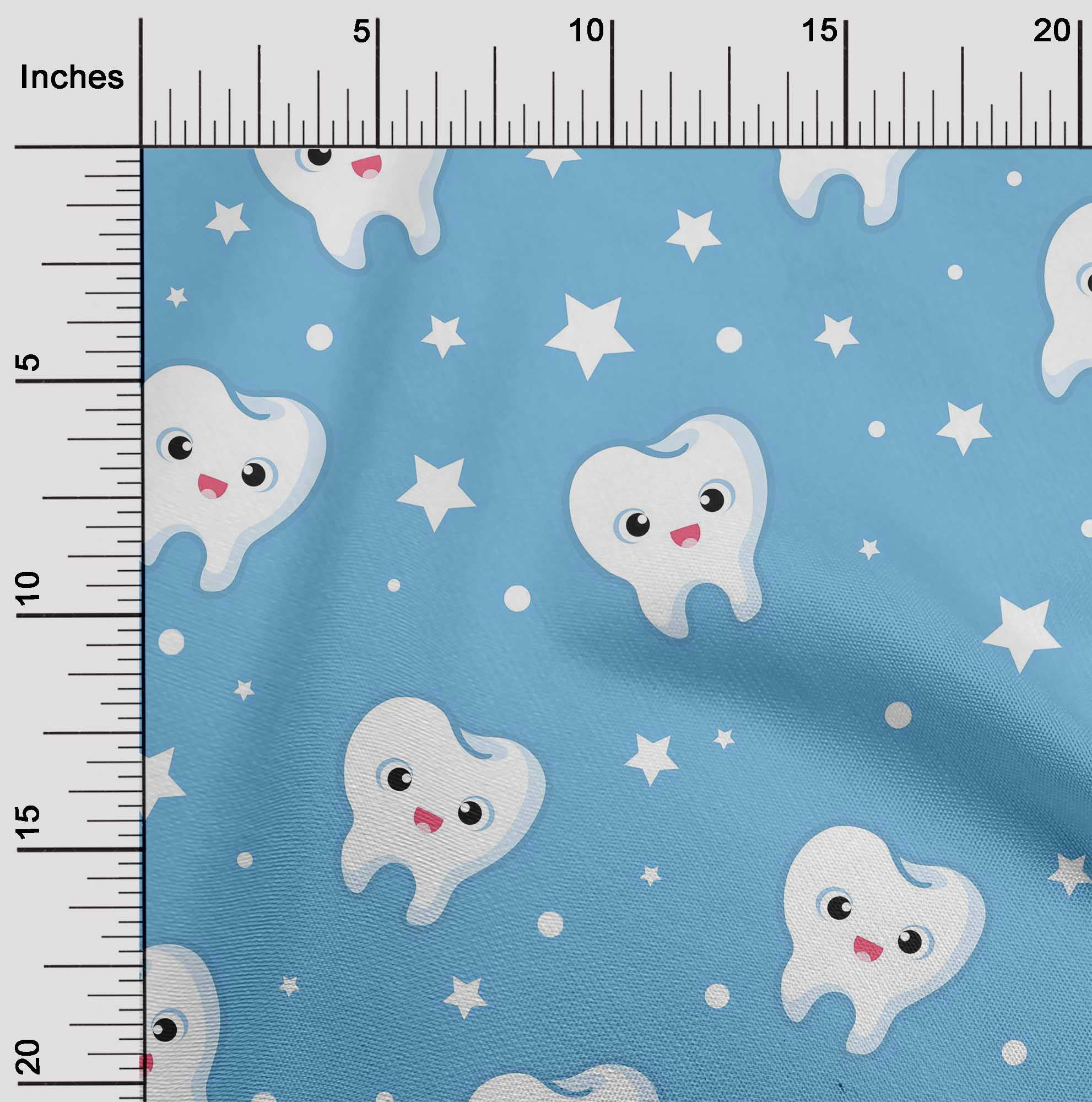 oneOone Polyester Spandex Light Blue Fabric Teeth Diy Clothing Quilting Fabric Print Fabric By Yard 56 Inch Wide