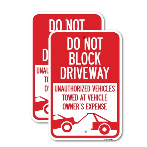 (2 Pack) Do Not Block Driveway (With Graphic) | 12" X 18" Heavy-Gauge Aluminum Sign | Rust Free Aluminum, Weather Resistant, Waterproof, Fade Resistant, 2 Pre-drilled Holes