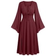 thumbnail image 2 of Smsaxvxz Renaissance Halloween Costume for Women Pirate Dresses Bell Sleeve Medieval Ren Faire Dress Wine M, 2 of 6