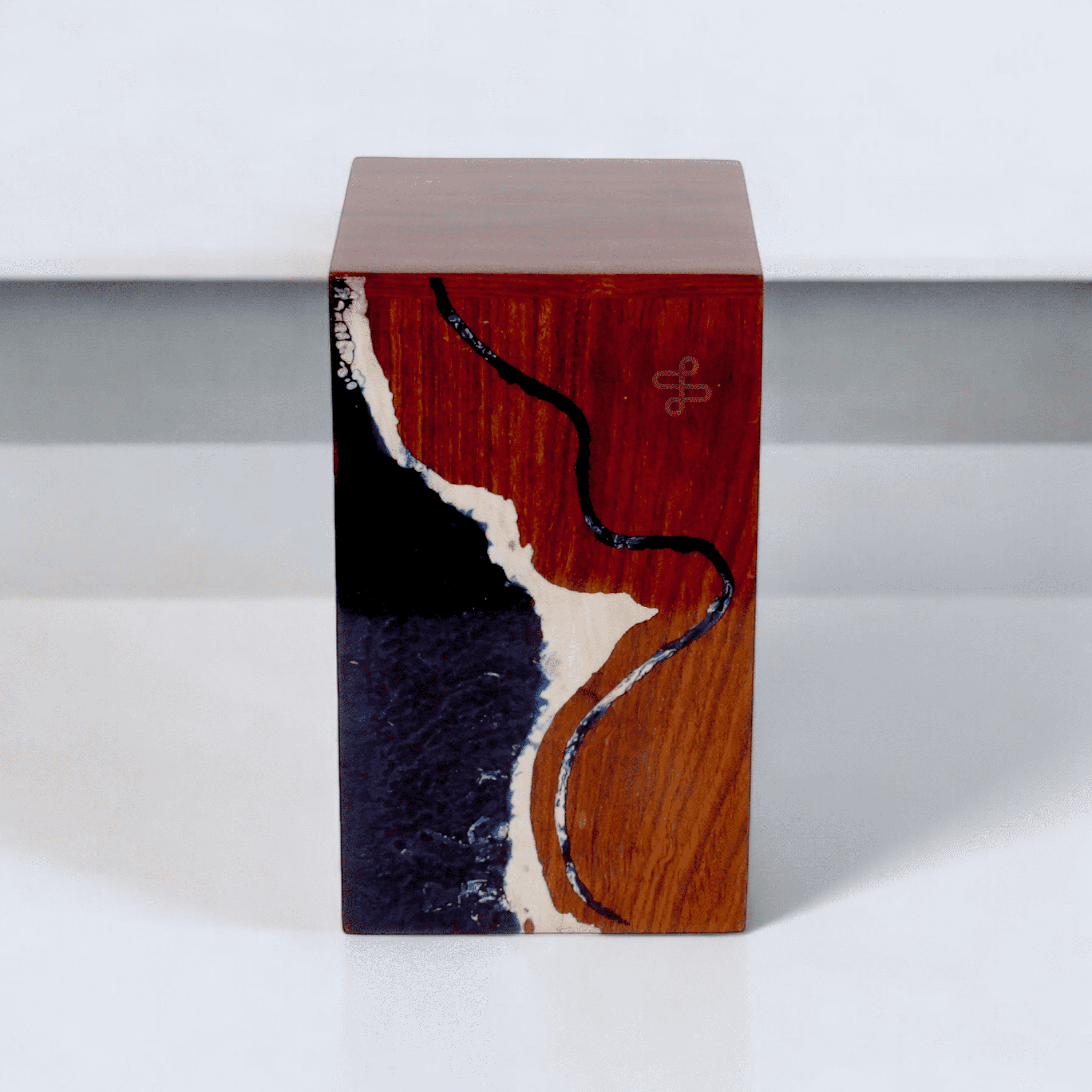 Wooden Cremation urn for Human and pet Ashes (Off White & Navy Blue, Keepsake, Sea)