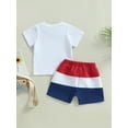 thumbnail image 4 of Suealasg Kids Baby Boys 4th of July Clothes Toddler Boys Independence Day Outfits Letter Print Crew Neck Short Sleeve T-Shirts Tops and Shorts 2Pcs Summer Clothing, 4 of 8