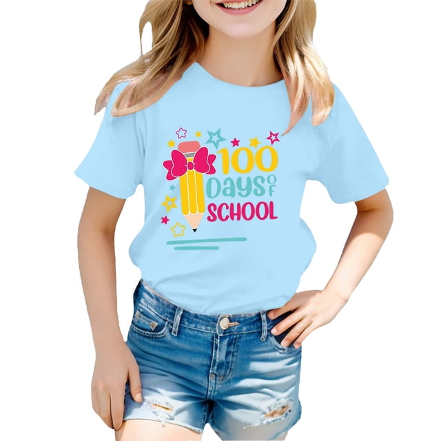 EHQJNJ T-Shirts Blancs pour Enfants École Mode Décontractée Imprimé Col Rond Manches Courtes T-Shirt Hauts d'Été