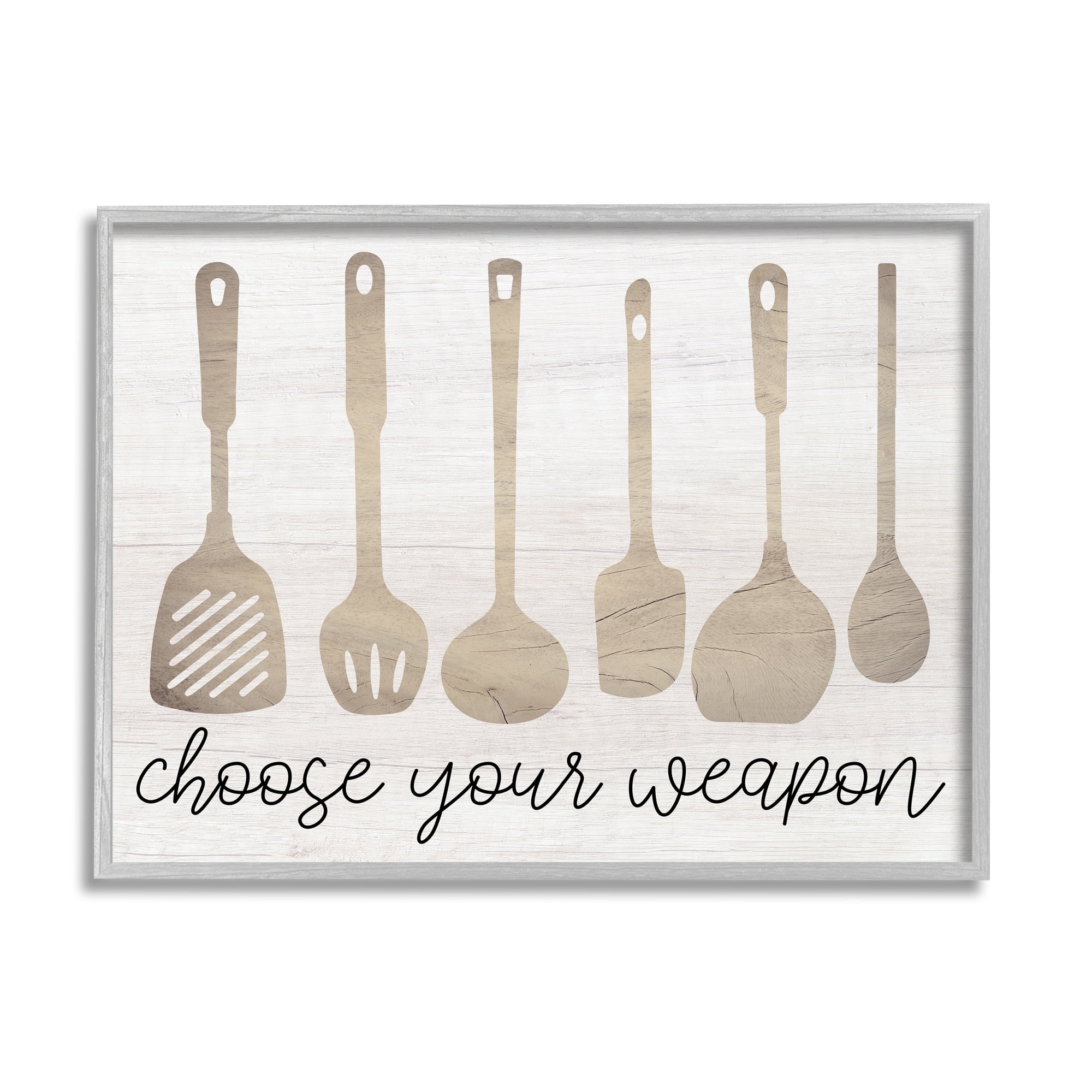 Stupell Industries Choose Your Weapon Kitchen Utensils Food & Beverage Painting Gray Framed Art Print Wall Art