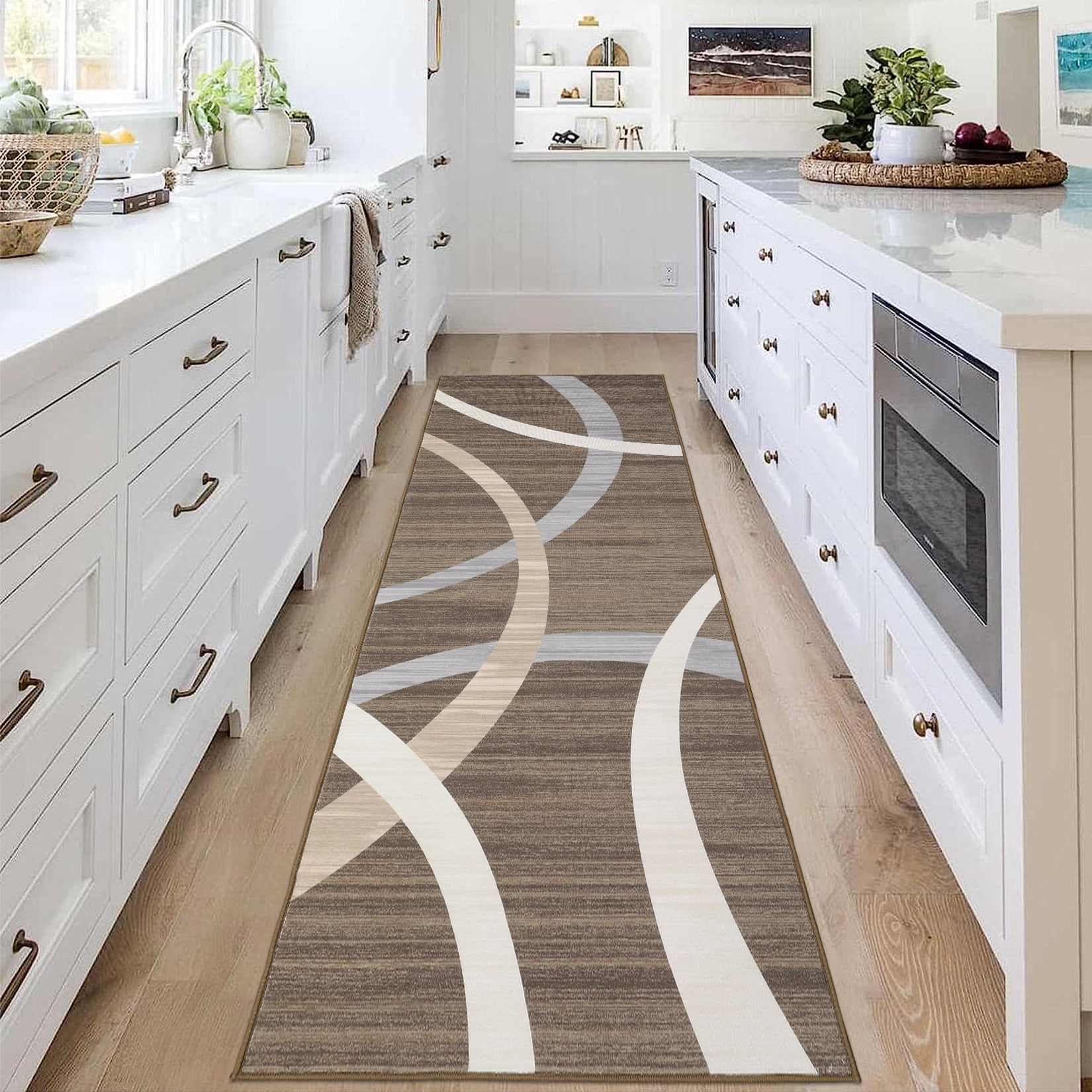 Haperlare Modern Washable Hallway Runner Rugs Circle Geometric Low Pile Soft Runner Rugs for Entryway Laundry Throw Rugs 2'x6' Brown Area Rugs