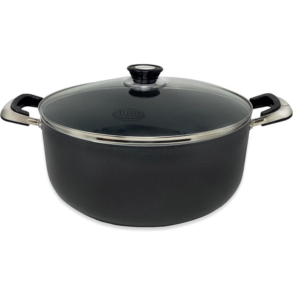 Alpine Cuisine 18 Quart Non-stick Stock Pot with Tempered Glass Lid and Carrying Handles, Multi-Purpose Cookware Aluminum Dutch Oven for Braising, Boiling, Stewing
