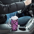 thumbnail image 4 of Yayeee 40oz Stainless Steel Tumbler with Straw and Handle Double-Wall Insulated Travel Water Bottle, Purple Floral Leopard Pattern, 4 of 8