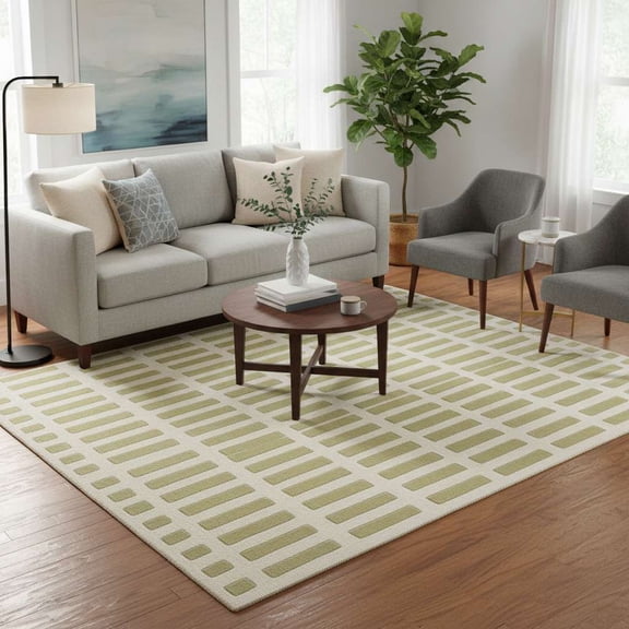 Eclatique Rug Jason Wu Rug Collection Modern Tufted Green Geometric Area Rug, 4 x 6, Non-Slip Backing