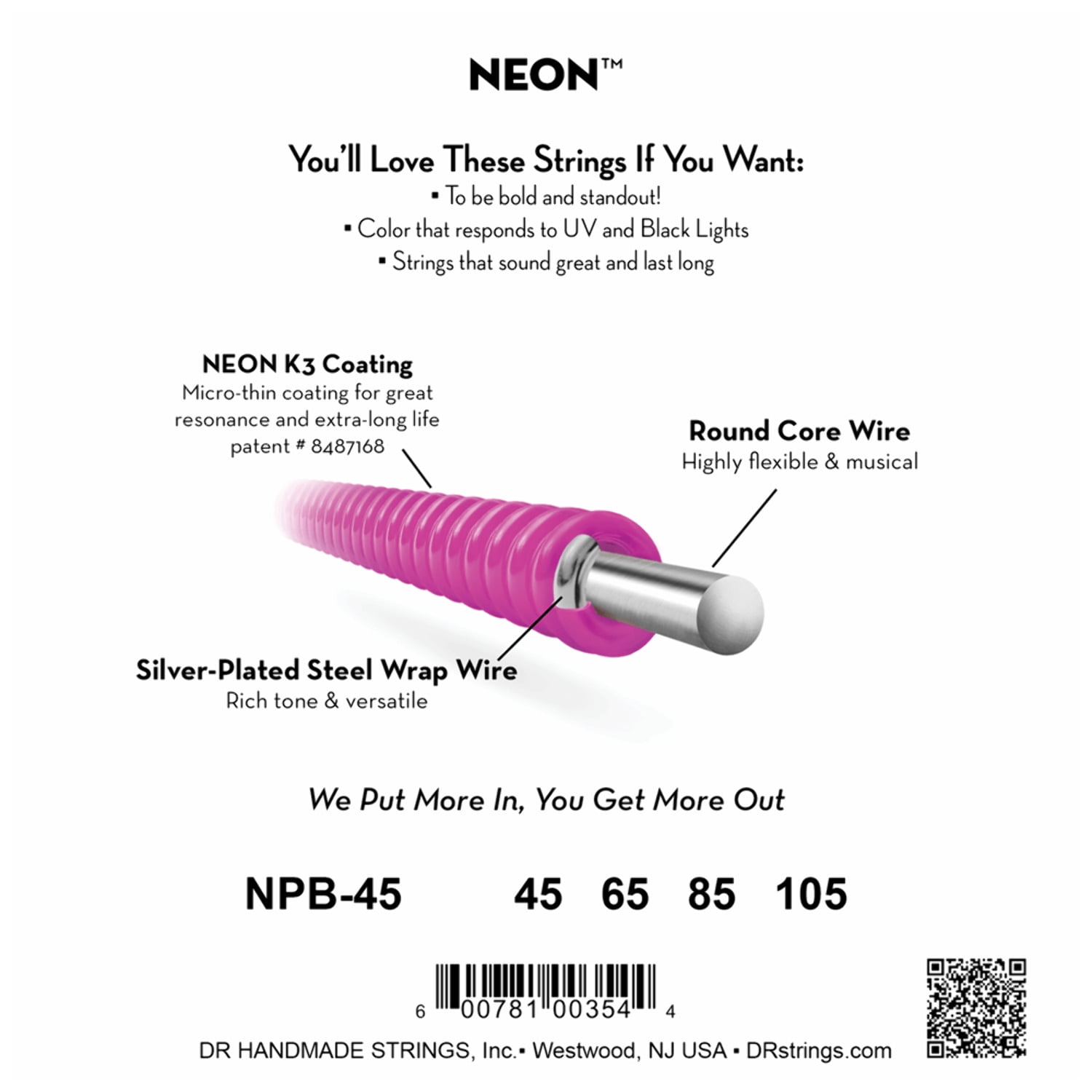 DR Strings HI-DEF NEON Pink Medium 4-String 45-105 – NPB-45