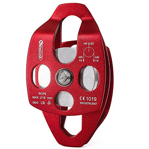 NewDoar 30 KN CE Certified Large Rescue Pulley Double Sheave with Swing Plate for Outdoor Mountaineering Rock Climbing Rescue(Red 1pcs)