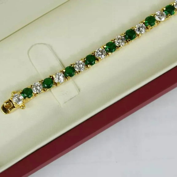 10ct Round Lab-Created Diamond Emerald Tennis Bracelet 14K Yellow Gold Plated