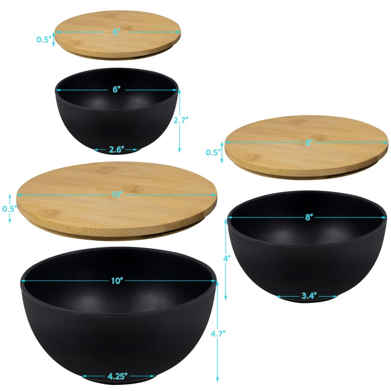 at Home Black Steel Mixing Bowl with Bamboo Lid, Small