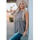thumbnail image 3 of ABPHQTO Camiseta sin mangas fruncida fluida con empalme de leopardo para mujer, 3 of 5