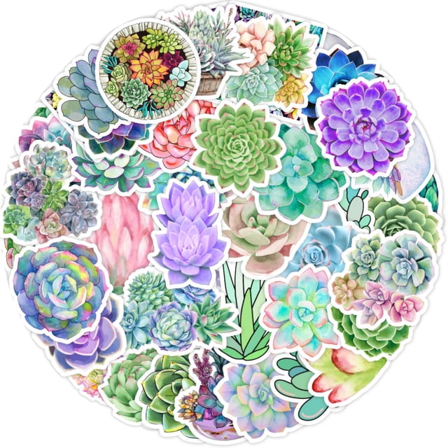 Adhesivos para álbum de recortes con plantas suculentas y cactus, impermeable, 50 unidades
