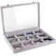thumbnail image 1 of Organizador de joyas, caja de almacenamiento de 12 rejillas con tapa de metal, caja de almacenamiento de joyas para relojes, anillos, aretes, pulseras, color gris, 1 of 5