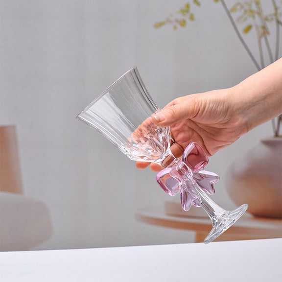 Compact Champagne Flute SomWiBe French Crystal Bow Wine Glass for Wedding Toast, Engagement, Bridal Shower, 6 Fl Oz