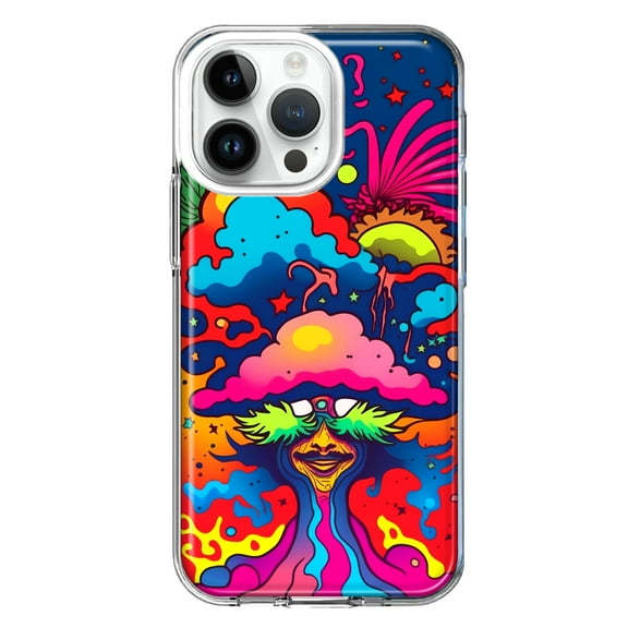 MUNDAZE Case for Apple iPhone 15 Pro Max Slim Hard Shell Soft TPU Hybrid Shockproof Heavy Duty Protective Phone Cover - Neon Rainbow Psychedelic Trippy Hippie Bomb Star Dream
