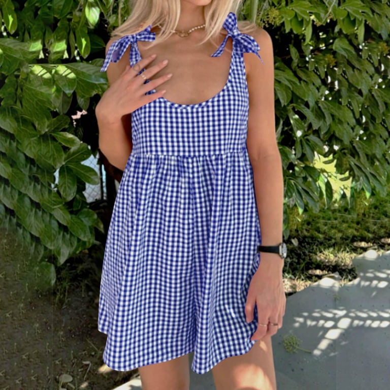 lcziwo Summer Plaid Romper for Women Casual Cute Tie Straps
