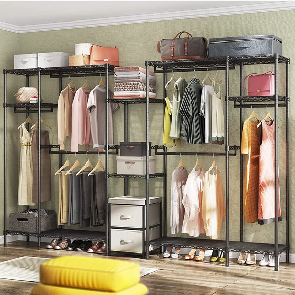 UWR-Nite Garment Rack Heavy Duty Clothes Rack Large Portable Wardrobe Clothes Storage Organizer Closet with 6 Hang Rods & 8 Shelves, Max Load 1000lbs