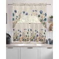 thumbnail image 2 of Blue Teal Spring Floral Kitchen Curtain Set Swag Valance and Tier Curtains 24 Inch Length, Watercolor Botanical Summer Flowers Curtain Valance for Windows, Light Filter Drapes for Bedroom Bathroom, 2 of 6