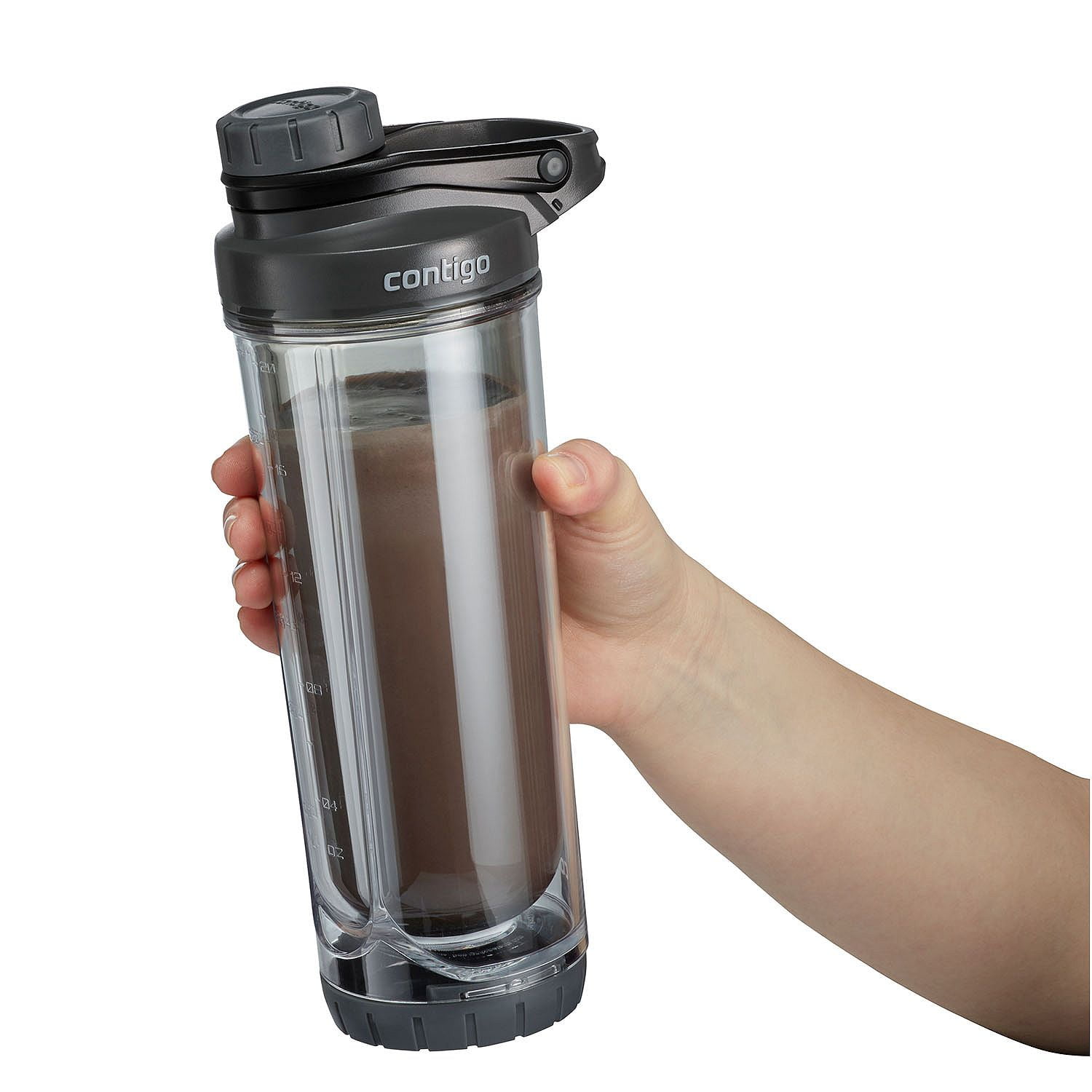 Our new Contigo FIT Shake & Go 2.0 Mixer Bottles have carabineer handles  that can easily hook to gym bags for portable protein shakes.