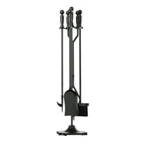 Fire Beauty 5-Piece Wrought Iron Fireplace Tools Set - Log Tongs, Holder & Pedestal Accessory for Wood Stove (32 Inches)​