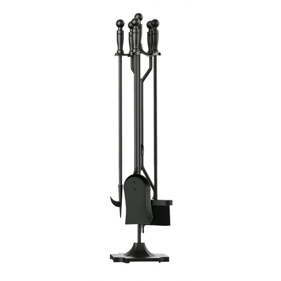 Fire Beauty 5-Piece Wrought Iron Fireplace Tools Set - Log Tongs, Holder & Pedestal Accessory for Wood Stove (32 Inches)​
