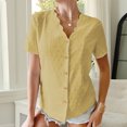 thumbnail image 2 of Usmixi Womens Shirts V-Neck Short Sleeve Solid Summer Cute Tops Casual Button Down Lightweight Chiffon Cardigan Blouses Yellow l Clothes, 2 of 6