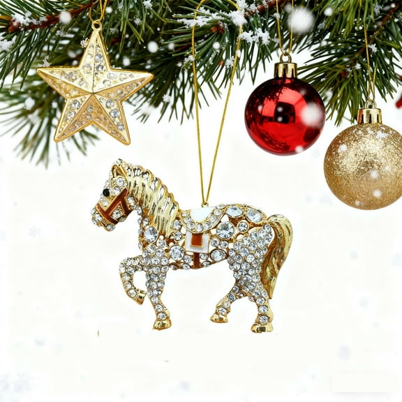 4pcs 2025 Horse Christmas Ornament - Metal Horse Decor With Sparkling Rhinestones, Festive Christmas Tree Hanging Ornament, Perfect Horse Gifts For Women, Girls And Horse Lovers, White