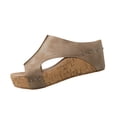 thumbnail image 2 of IEMIEMIEM Women's Platform Wedge Sandals Cork Wedges Heels Slip on Platform Slides Sandals Comfortable Open Toe Casual & Dressy 2026 Summer Beach Shoes Beige 7 Wide, 2 of 4