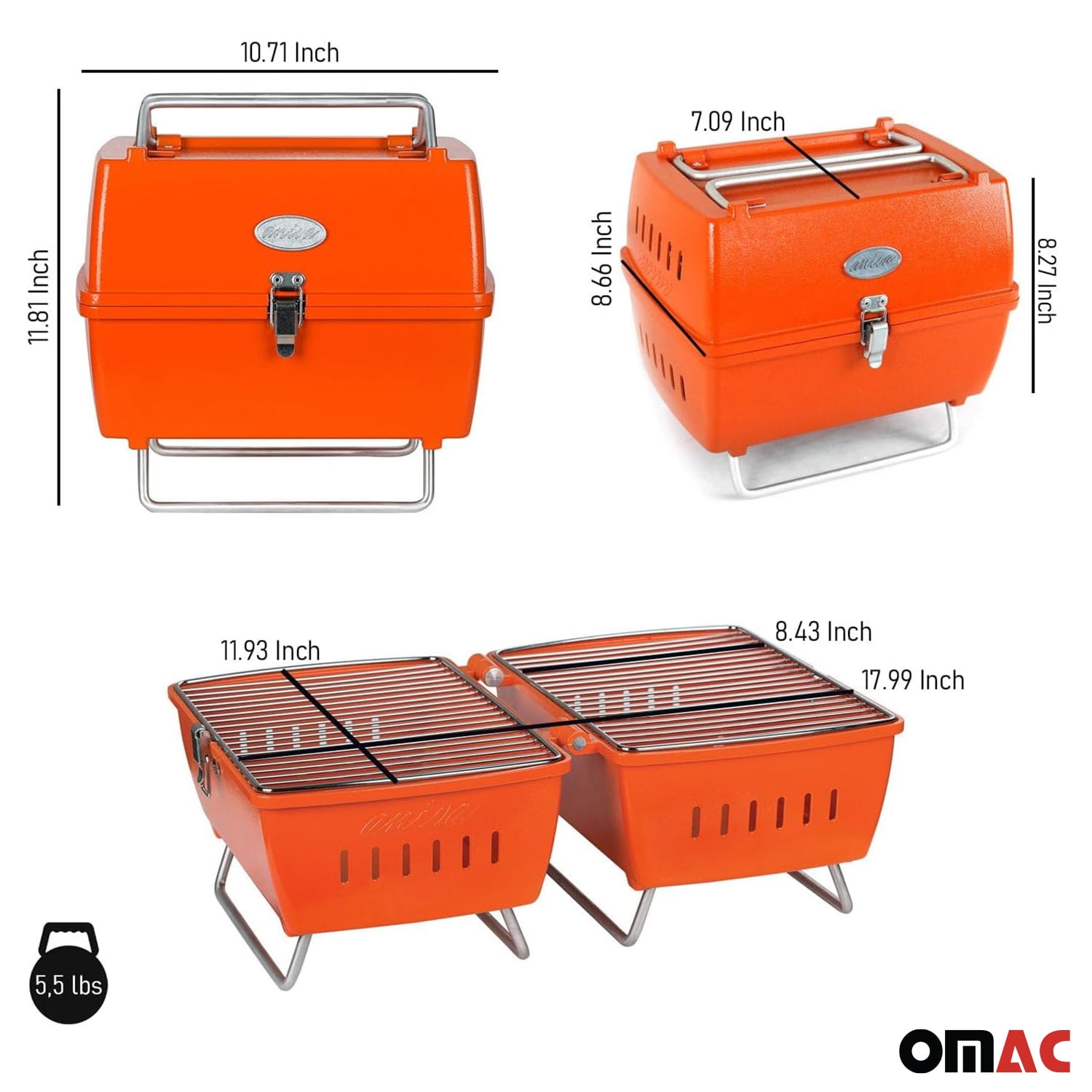 OMAC Orange Portable Charcoal BBQ Grill Outdoor Camping 13 Pcs with Durable Bag SET