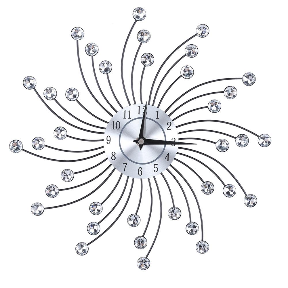 Mgaxyff Sparkling Wall Clock, Sparkling Bling Metallic Silver Flower