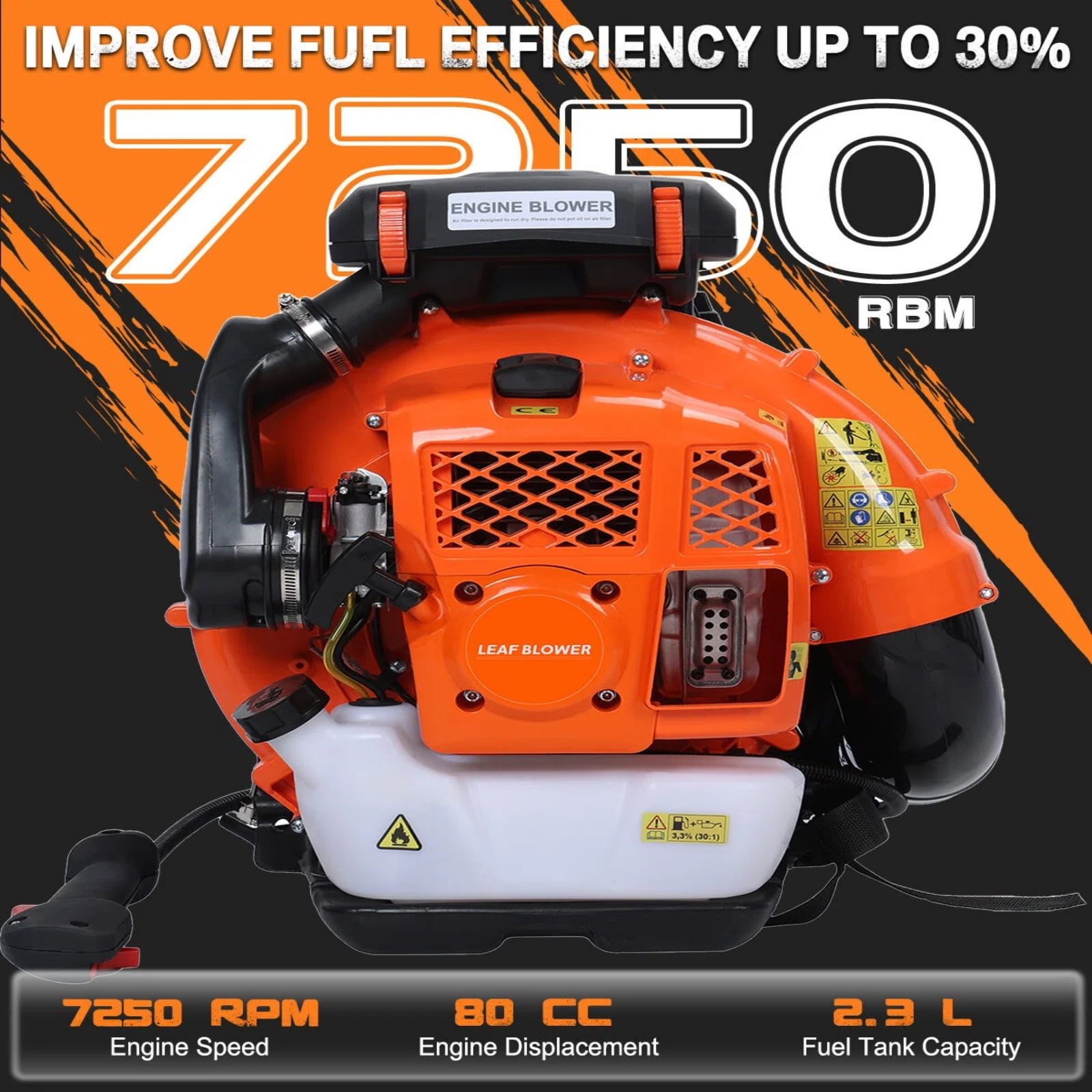 Fompes 80cc Gas Powered Backpack Leaf Blower 900CFM/206 MPH Commercial Blower with Extention Tube for Home Blowing Leaf Snow Blowing Dust