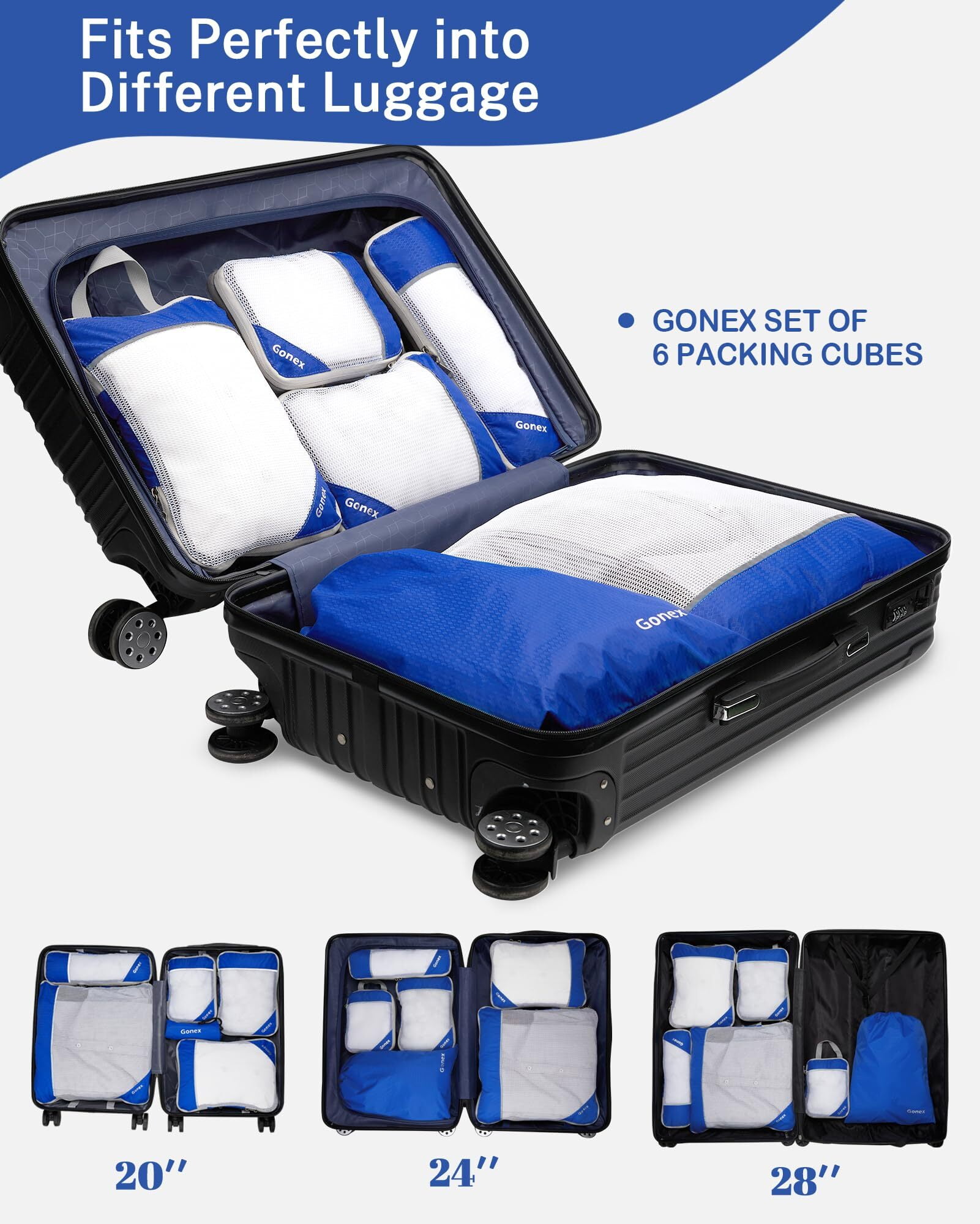 Gonex 6 Set Compression Packing Cubes Mesh Luggage Organizers for Travel Accessories Suitcase Storage Bags Set