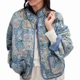 thumbnail image 1 of Chaqueta Acolchada Corta con Estampado Floral Vintage para Mujer, Chaqueta Corta Abierta Al Frente, Ropa de Abrigo Azul L, 1 of 3