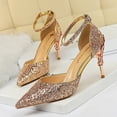 thumbnail image 3 of Sandalias de tacón alto de metal con agujeros para mujer, zapatos de lujo para novia, estilo discoteca, sexys, a la moda, para boda, 3 of 5