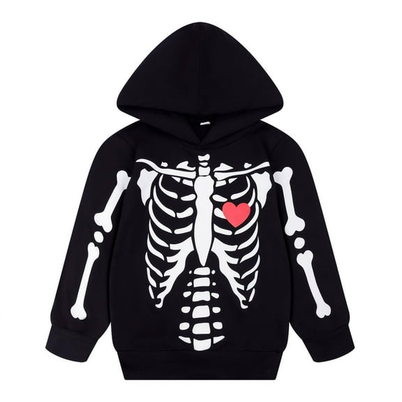 Boys Halloween Hoodie Skeleton Glow in Dark Hooded Sweatshirt Black Long Sleeves Shirt 7T