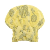 Unique Bargains 1 Pc Water-absorbent Bow Print Hair Towel for Bathroom Yellow Coral Fleece