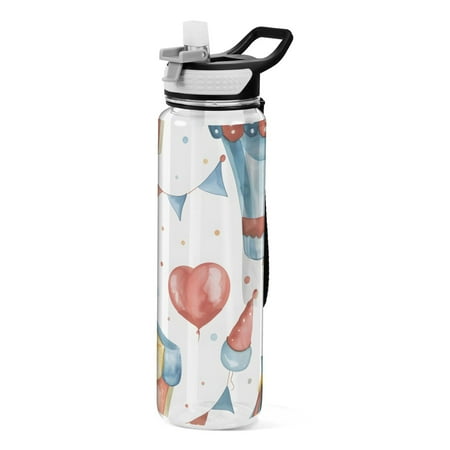 

Circus Flags Ballons Watercolor Transparent Sports Water Bottle with Straw BPA Free Tritan 32oz for Gym Camping