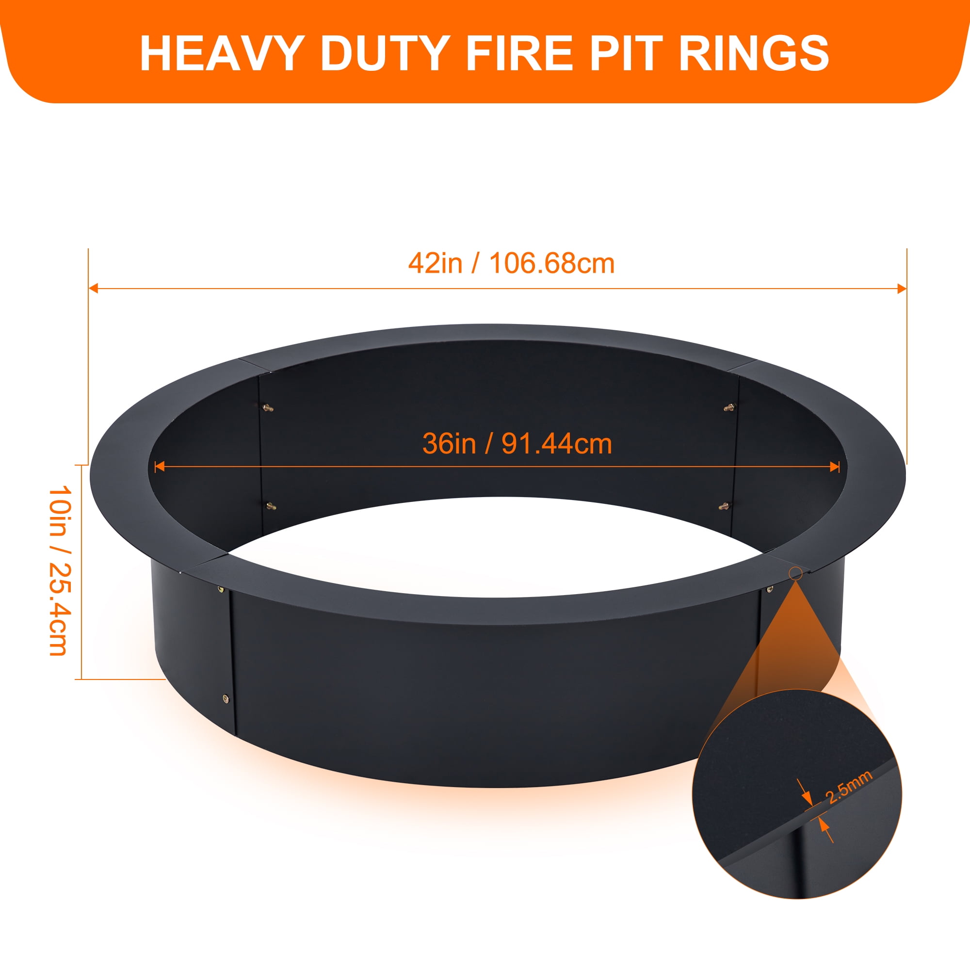 ChaoLink 42 Inch Fire Pit Ring Insert, Outer Round DIY Steel Liner for Outside Wood Burning Fire Pit for Backyard, Camping