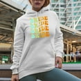 thumbnail image 2 of Bride, Bridal Shower, Wedding, Fiancee or Marriage Themed, Groovy Retro Wavy Text Merch Gift, White Hooded Sweatshirt or Hoodie, Small, 2 of 5